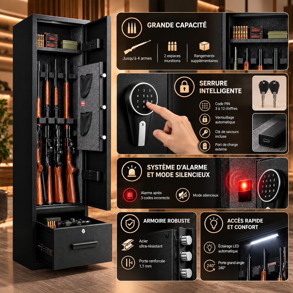 Armoire forte pour armes Grande Sécurité