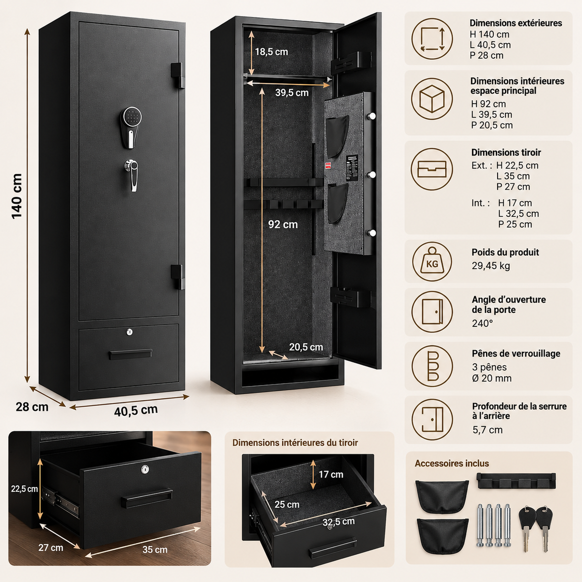 Armoire forte pour armes Grande Sécurité